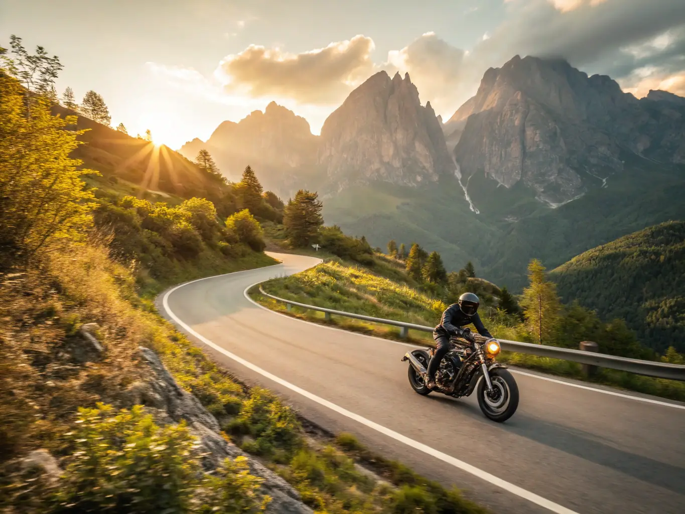 An instructor demonstrating advanced riding techniques to a group of experienced motorcyclists on a winding road.